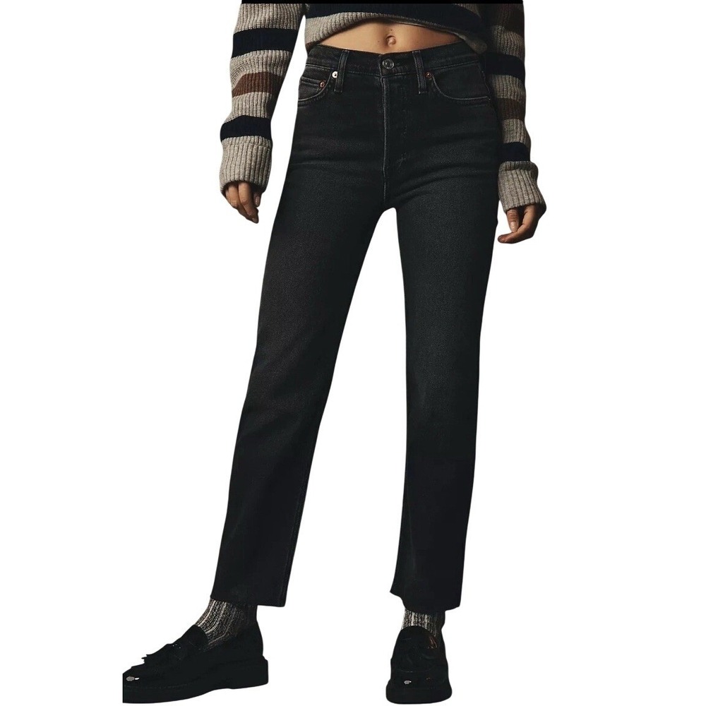 RE/DONE Size 24 (28x26) 70s High-Rise Stove Pipe Jeans Button‎ Fly Faded Black
